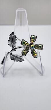 Vintage Sarah Coventry AB Rhinestone Flower Brooch Silver Tone Signed SARAHCOV